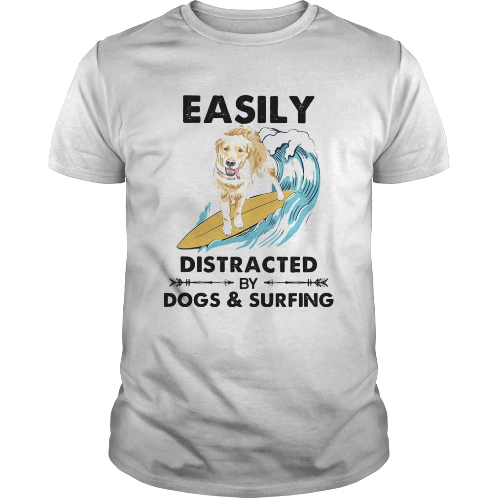 Dog labrador easily distracted by dogs and surfing shirt