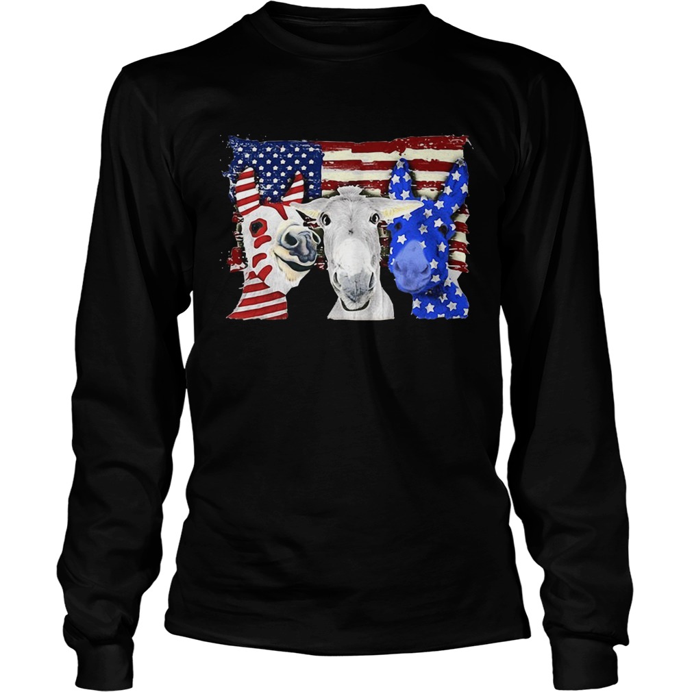 Donkey 2 flag US American flag Independence Day veteran Long Sleeve
