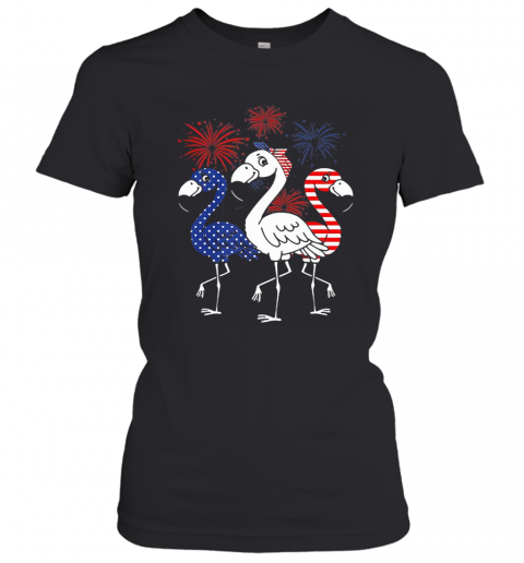 Flamingo American Flag Veteran Independence Day T-Shirt Classic Women's T-shirt