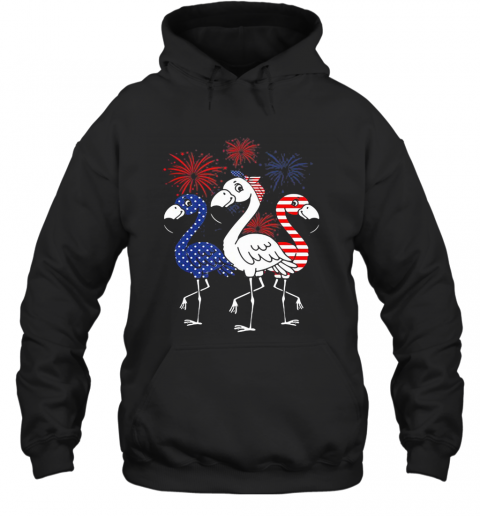 Flamingo American Flag Veteran Independence Day T-Shirt Unisex Hoodie