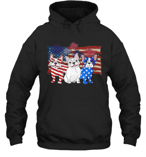 French Bulldog Firework American Flag Independence Day T-Shirt Unisex Hoodie