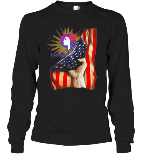 Hawaiian Airlines Logo American Flag Independence Day T-Shirt Long Sleeved T-shirt 