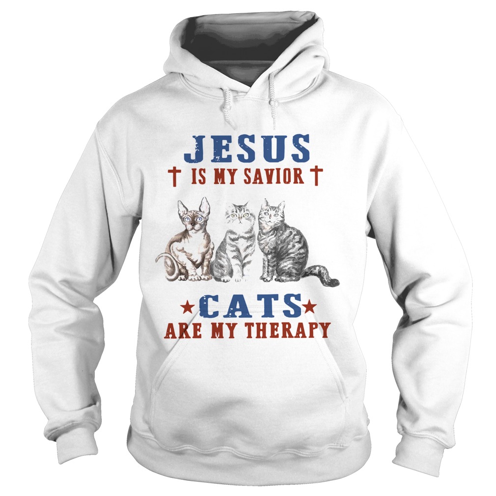 Jesus Is My Savior Cats Are My Therapy Hoodie