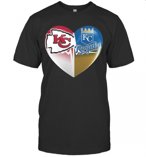 Kansas City Chiefs And Kansas City Royals Heart Heartbeat T-Shirt