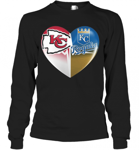 Kansas City Chiefs And Kansas City Royals Heart Heartbeat T-Shirt Long Sleeved T-shirt 