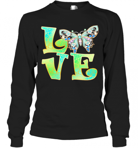 Love Butterfly Mandala T-Shirt Long Sleeved T-shirt 