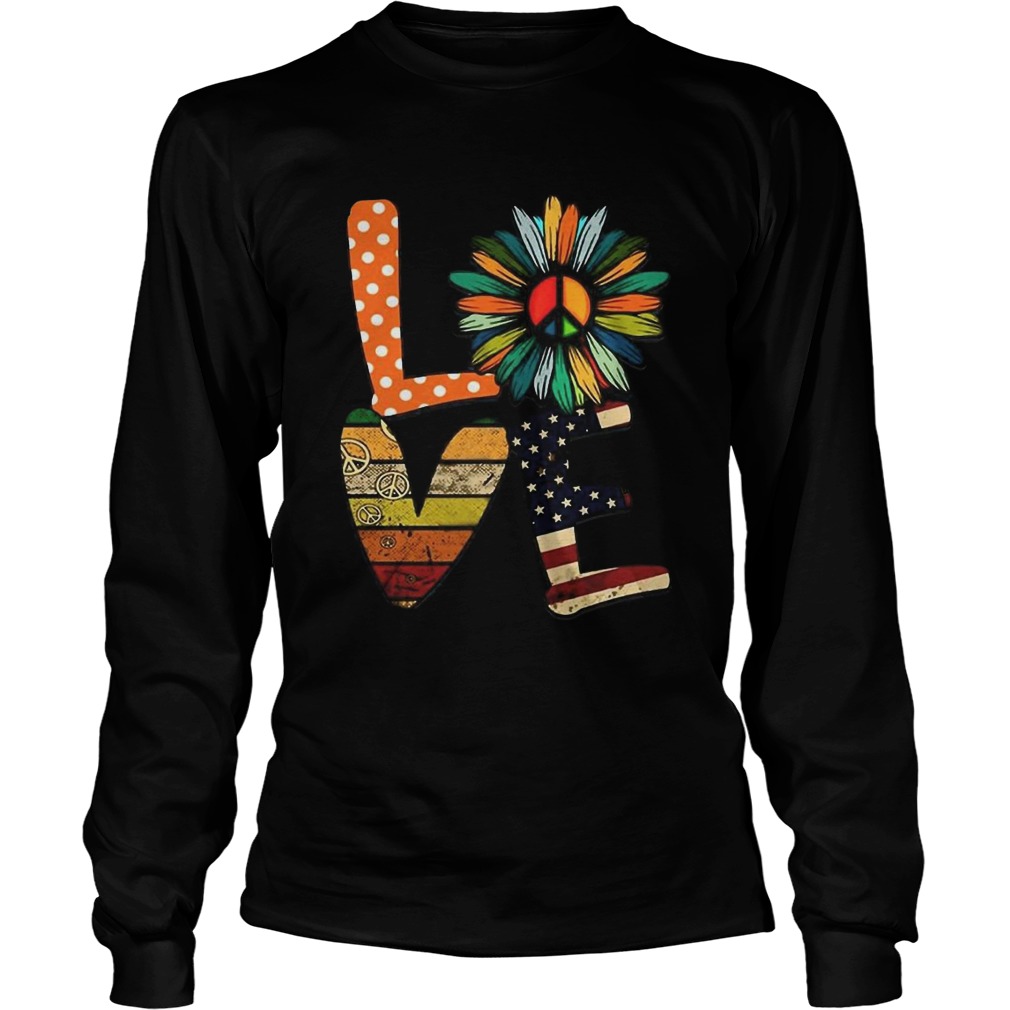 Love Daisy One Another American Flag Hippie Lover Long Sleeve