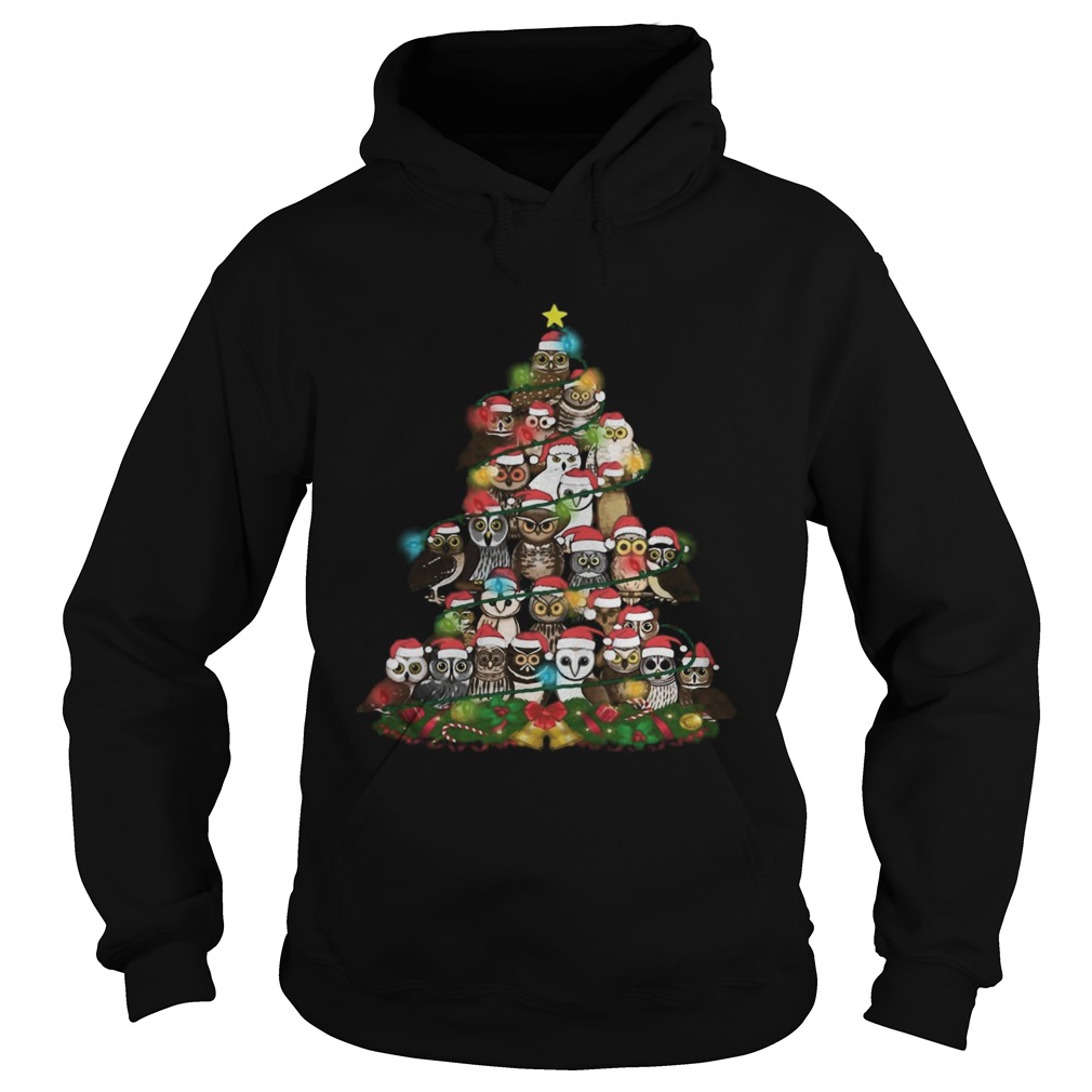 Merry And Bright Owl Christmas Tree Hoodie