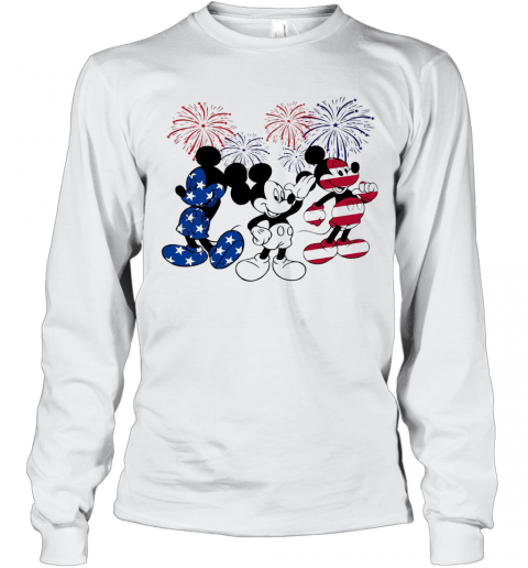 Mickey Mouse American Flag Firework Independence Day T-Shirt Long Sleeved T-shirt 