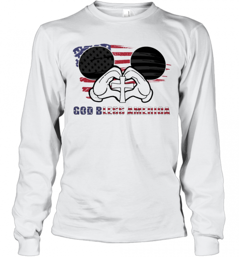 Mickey Mouse God Bless America Flag Independence Day T-Shirt Long Sleeved T-shirt 