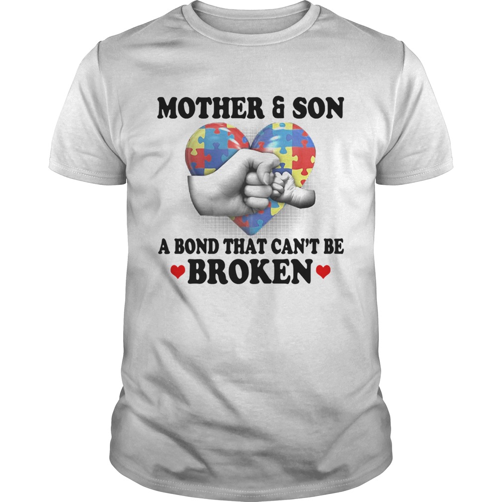 Mother and son a bond that cant be broken heart autism awareness shirt