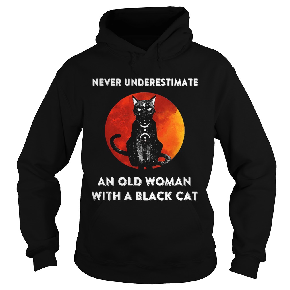 Never Underestimate And Old Woman With A Black Cat Moon Hoodie
