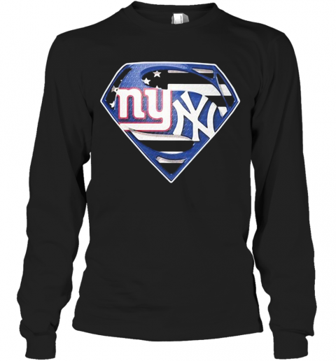 New York Giants Vs New York Yankees Diamond American Flag T-Shirt Long Sleeved T-shirt 