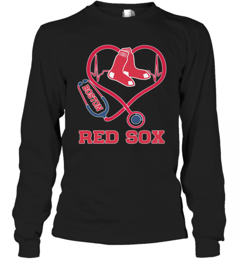 Nurse Boston Red Sox Baseball Stethoscope Heartbeat T-Shirt Long Sleeved T-shirt 