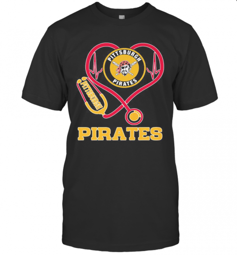 Nurse Pittsburgh Pirates Baseball Stethoscope Heartbeat T-Shirt
