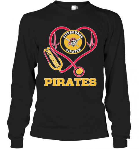 Nurse Pittsburgh Pirates Baseball Stethoscope Heartbeat T-Shirt Long Sleeved T-shirt 