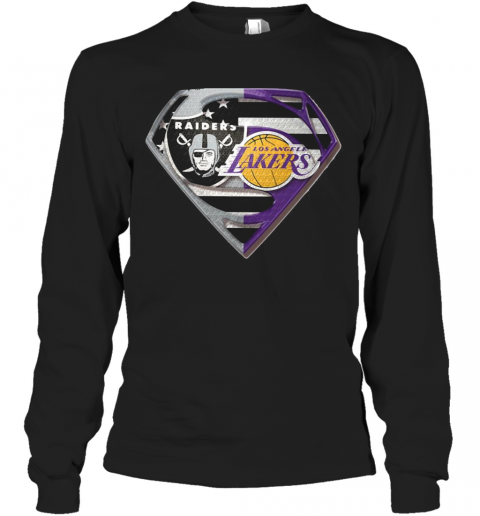 Oakland Raiders And Los Angeles Lakers Superman T-Shirt Long Sleeved T-shirt 