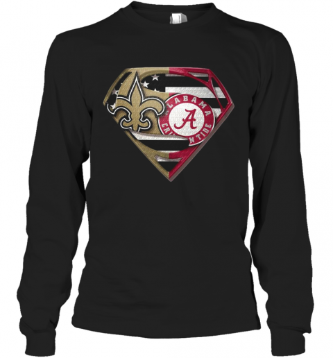 Orleans Saints And Alabama Crimson Superman T-Shirt Long Sleeved T-shirt 
