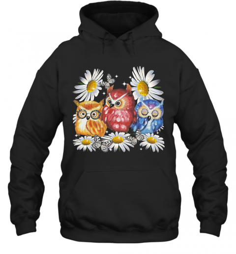 Owl And Daisy Flower T-Shirt Unisex Hoodie