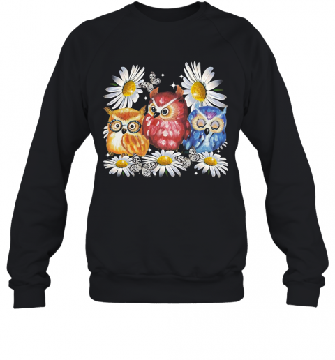 Owl And Daisy Flower T-Shirt Unisex Sweatshirt