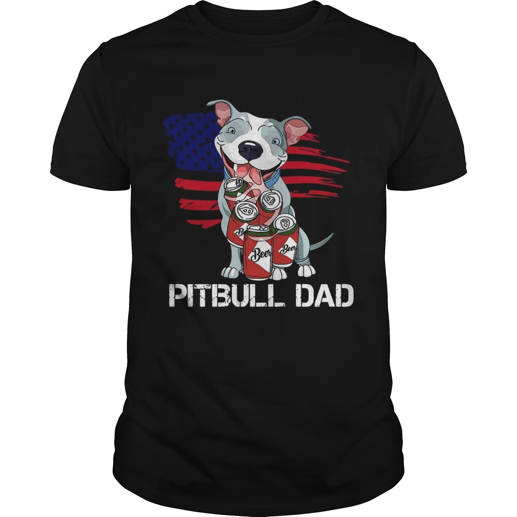Pitbull Dad Beer American Flag shirt