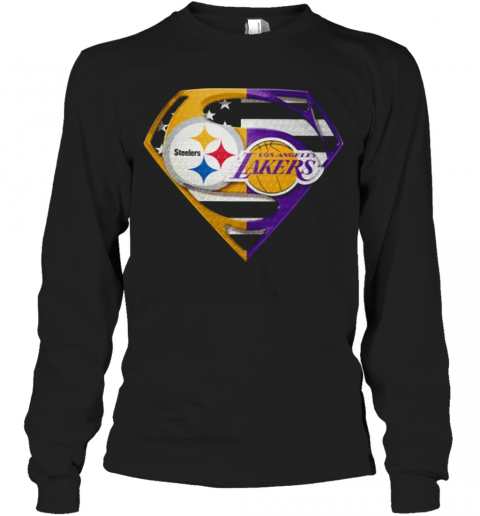 Pittsburgh Steelers And Los Angeles Lakers Superman T-Shirt Long Sleeved T-shirt 