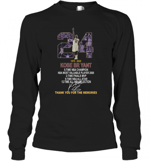 RIP 24 Kobe Bryant 1978–2020 5 Time NBA Champion Signature T-Shirt Long Sleeved T-shirt 