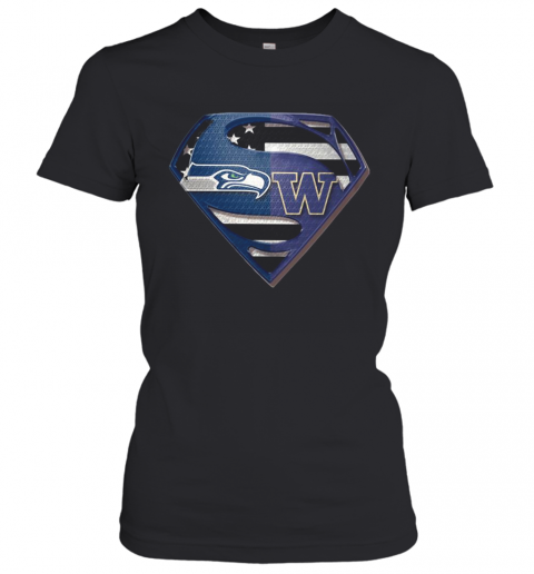 Seattle Seahawks And Washington Huskies Superman T-Shirt Classic Women's T-shirt