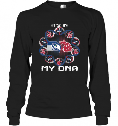 Seattle Seahawks And Washington State Cougars Heart It'S In My Dna T-Shirt Long Sleeved T-shirt 