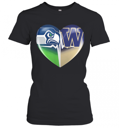 Seattle Seahawks And Winnipeg Blue Bombers Heart Heartbeat T-Shirt Classic Women's T-shirt