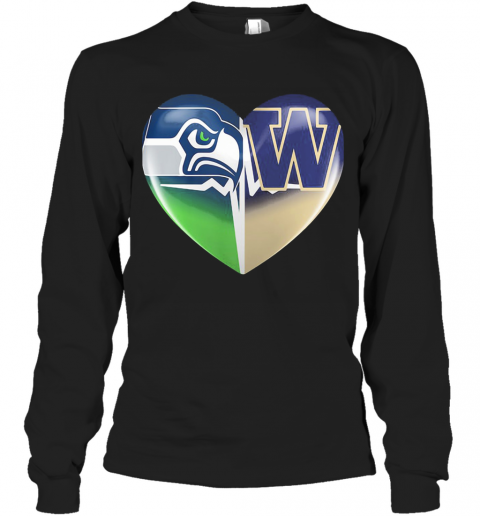 Seattle Seahawks And Winnipeg Blue Bombers Heart Heartbeat T-Shirt Long Sleeved T-shirt 