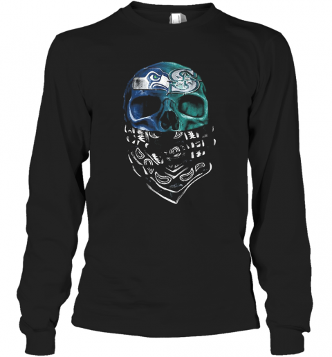 Skull Seattle Seahawks And Seattle Mariners T-Shirt Long Sleeved T-shirt 