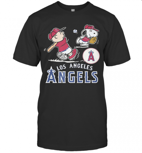 Snoopy And Charlie Brown Playing Baseball Los Angeles Angels T-Shirt