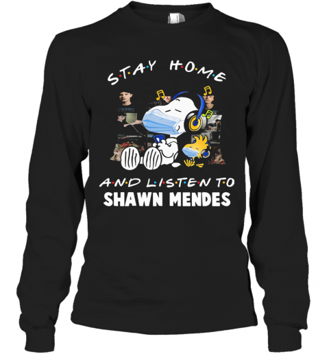 Snoopy Wear Mask Stay Home And Listen To Shawn Mendes Covid 19 T-Shirt Long Sleeved T-shirt 