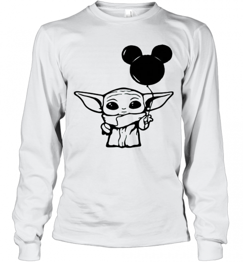 Star Wars Baby Yoda Holding Balloon Mickey Mouse T-Shirt Long Sleeved T-shirt 