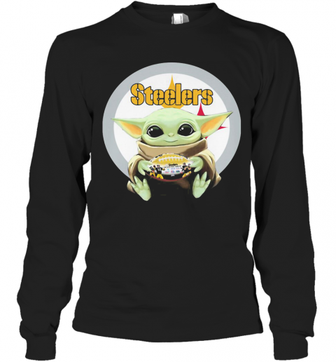 Star Wars Baby Yoda Hug Pittsburgh Steelers Football Logo T-Shirt Long Sleeved T-shirt 