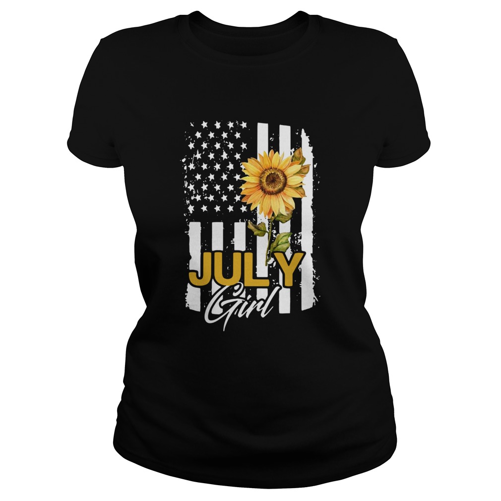 Sunflowers American Flag July Girl Classic Ladies