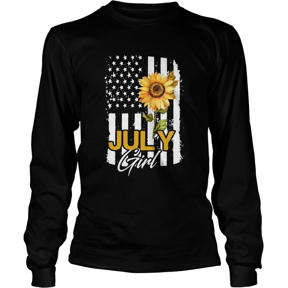 Sunflowers American Flag July Girl Long Sleeve