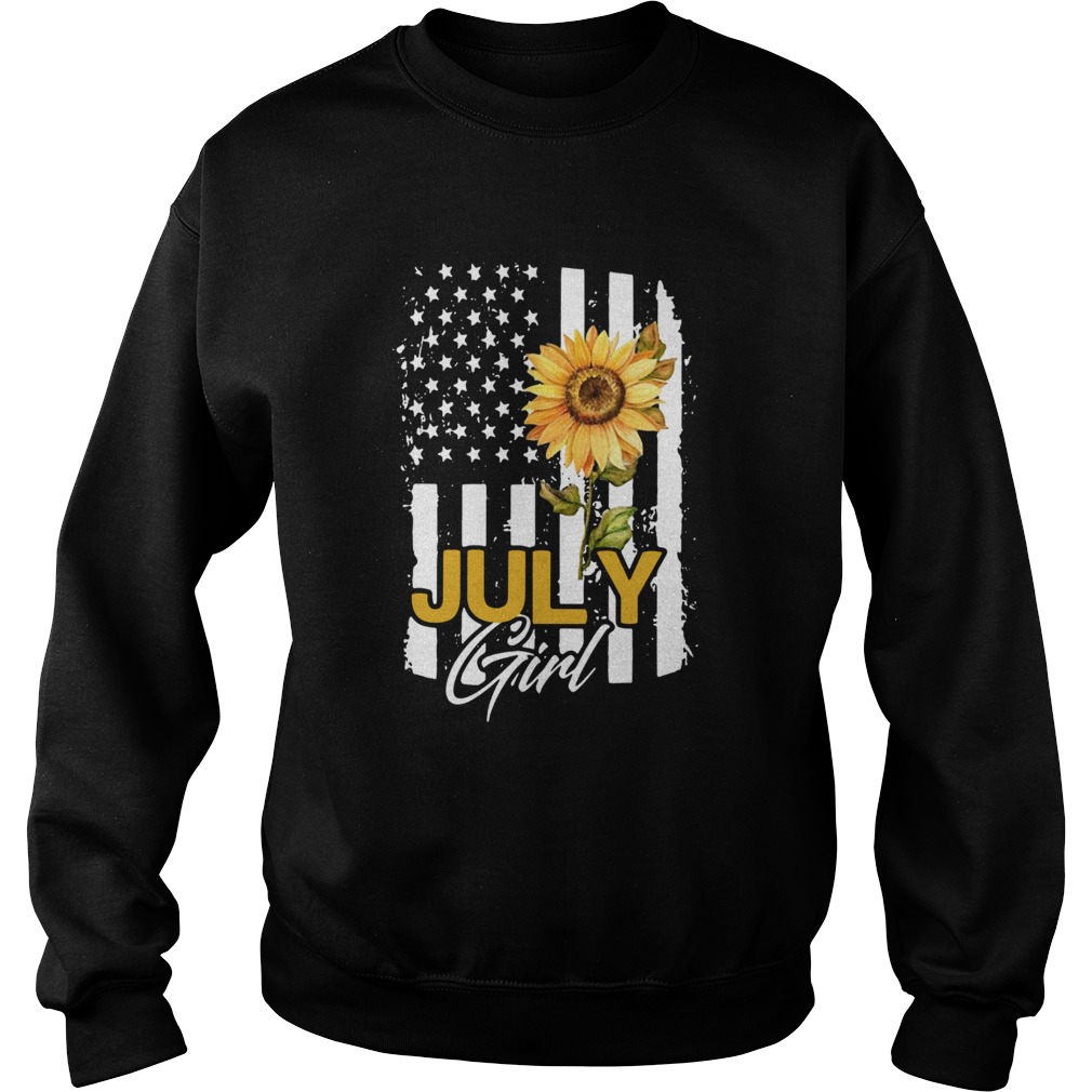 Sunflowers American Flag July Girl Sweatshirt