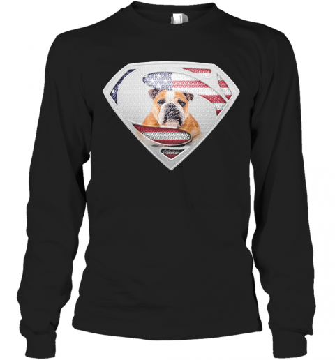 Super Bulldog American Flag Veteran Independence Day T-Shirt Long Sleeved T-shirt 