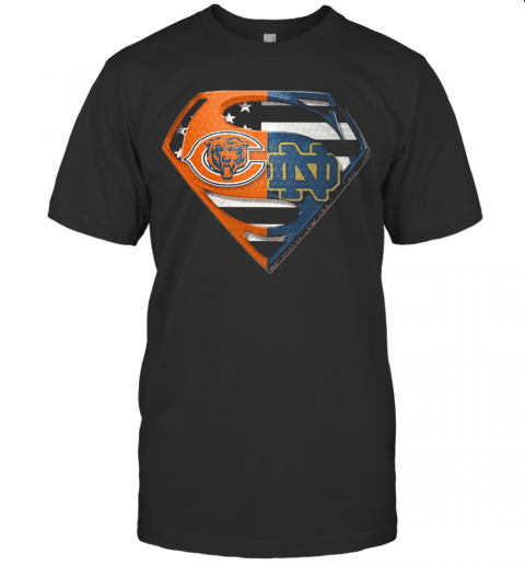 Superhero Chicago Bears And Notre Dame Diamond American Flag Independence Day T-Shirt