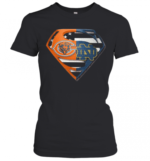 Superhero Chicago Bears And Notre Dame Diamond American Flag Independence Day T-Shirt Classic Women's T-shirt