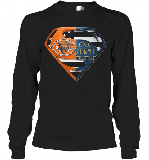 Superhero Chicago Bears And Notre Dame Diamond American Flag Independence Day T-Shirt Long Sleeved T-shirt 