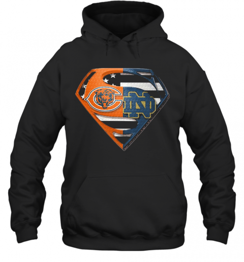 Superhero Chicago Bears And Notre Dame Diamond American Flag Independence Day T-Shirt Unisex Hoodie