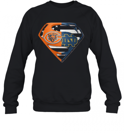 Superhero Chicago Bears And Notre Dame Diamond American Flag Independence Day T-Shirt Unisex Sweatshirt