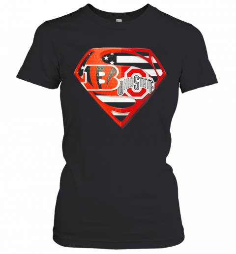 Superhero Cincinnati Bengals And Ohio State Buckeyes Diamond American Flag Independence Day T-Shirt Classic Women's T-shirt