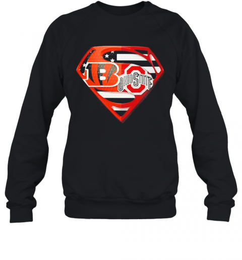 Superhero Cincinnati Bengals And Ohio State Buckeyes Diamond American Flag Independence Day T-Shirt Unisex Sweatshirt