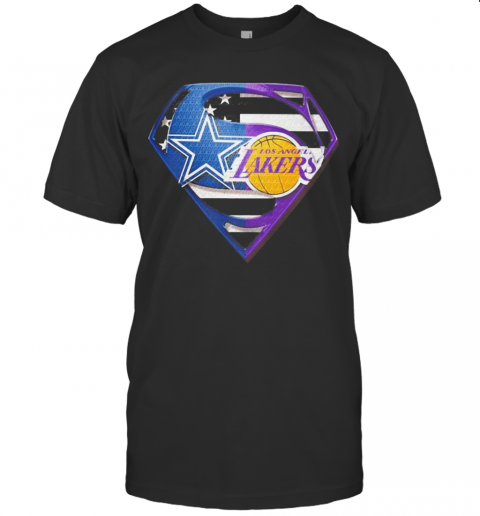 Superhero Dallas Cowboys And Los Angeles Lakers Diamond American Flag Independence Day T-Shirt