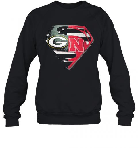 Superhero Green Bay Packers And Nebraska Cornhuskers Diamond American Flag Independence Day T-Shirt Unisex Sweatshirt