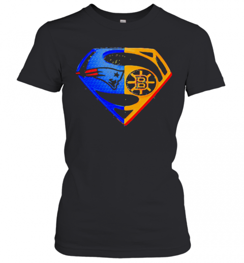 Superhero New England Patriots And Boston Bruins Diamond American Flag Independence Day T-Shirt Classic Women's T-shirt